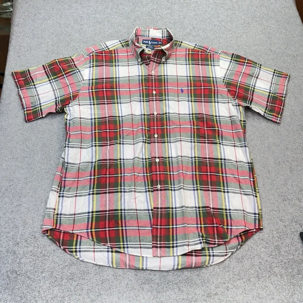 Ralph Lauren Men's Shirt XL Blake Plaid Button Down Red Green Cotton Short Sleev